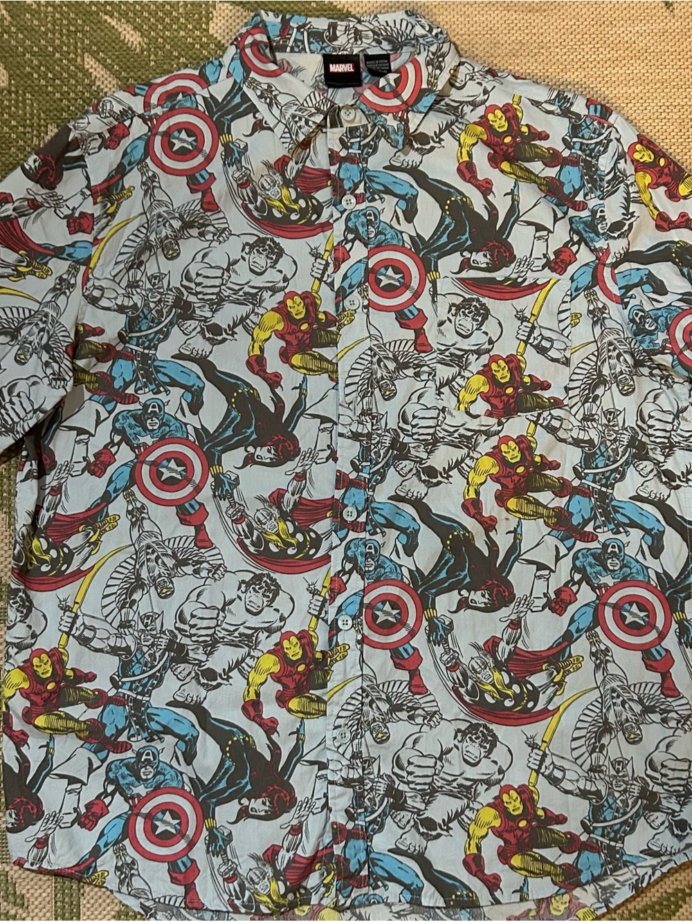 Marvel Light Blue Superhero Graphic Shirt with Red and Black Accents